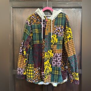 Urban Outfitters Colorful Patchwork Corduroy Hooded Shacket Mens Size Medium NWT